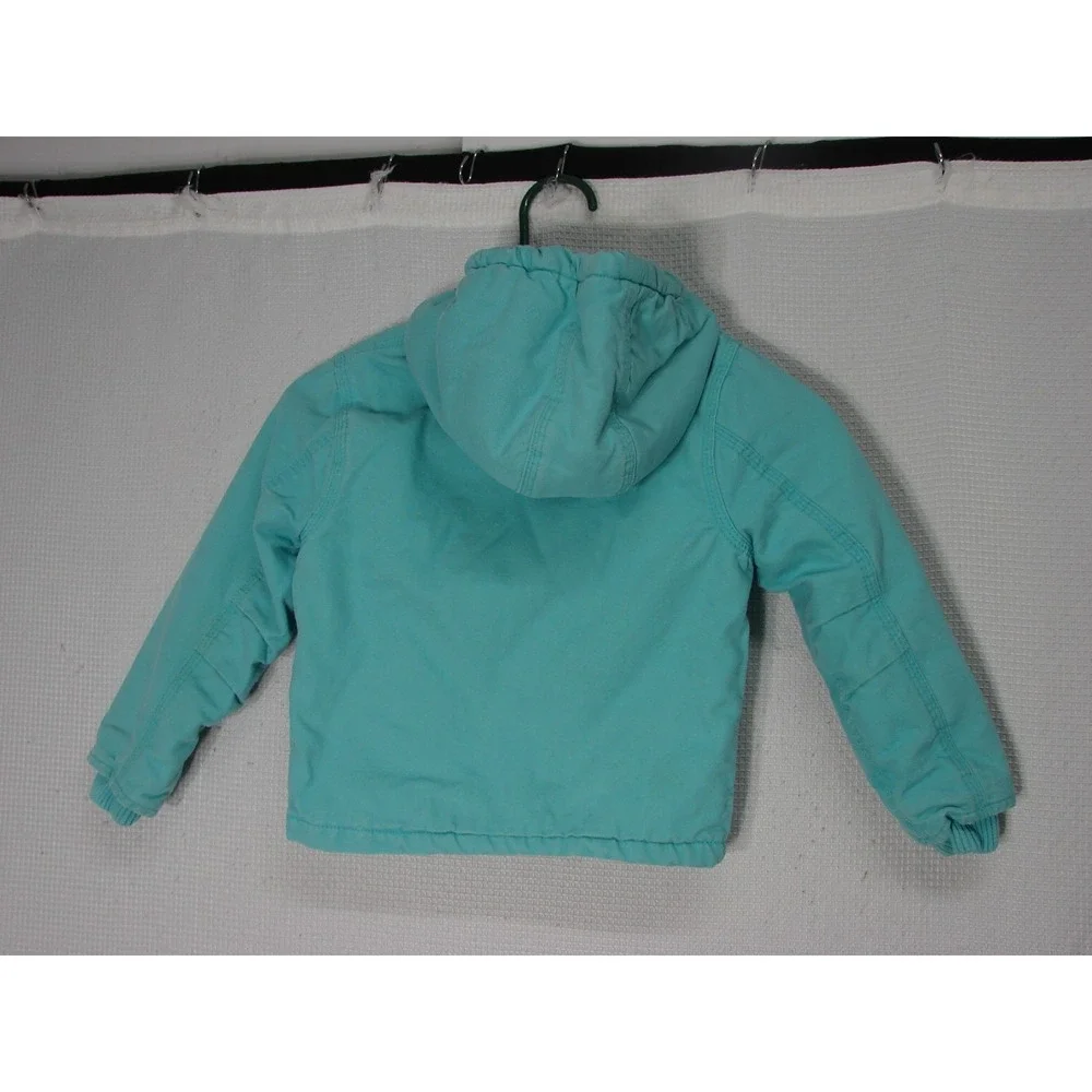 Carhartt Insulated Canvas Jacket Girls 5 Blue Sherpa Lined Hooded Full Zip